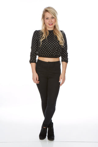 Open Back Polka Dot Cropped Sweater