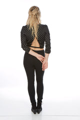 Open Back Polka Dot Cropped Sweater