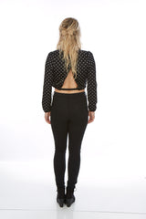 Open Back Polka Dot Cropped Sweater