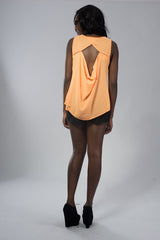 Draped Open Back High-Low Chiffon Top