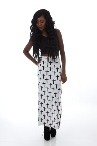 Cross Print Maxi Skirt