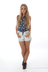 Floral Print Chambray Top