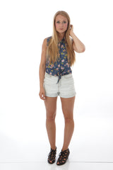 Floral Print Chambray Top